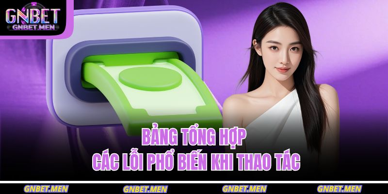 Bảng tổng hợp các lỗi phổ biến khi thao tác